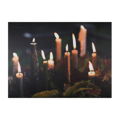 LED Lighted Flickering Candles with Fall Leaves Canvas Wall Art 11.75'' x 15.75''