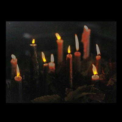 LED Lighted Flickering Candles with Fall Leaves Canvas Wall Art 11.75'' x 15.75''