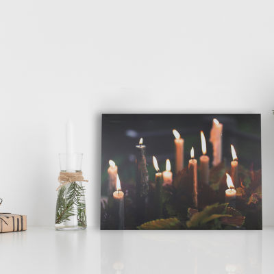 LED Lighted Flickering Candles with Fall Leaves Canvas Wall Art 11.75'' x 15.75''