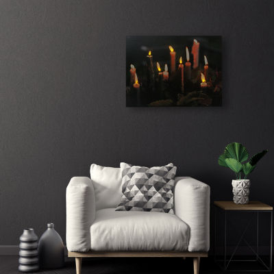 LED Lighted Flickering Candles with Fall Leaves Canvas Wall Art 11.75'' x 15.75''