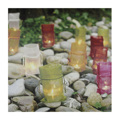 LED Lighted Flickering Garden Party Colorful Candle Bags Canvas Wall Art 11.75'' x 11.75''