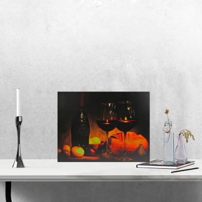 Orange LED Lighted Flickering Wine  Bread  and Candles Canvas Wall Art 15.75" x 11.75"