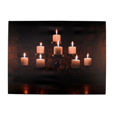 LED Lighted Flickering Rustic Fireplace Candles Canvas Wall Art 11.75" x 15.75"