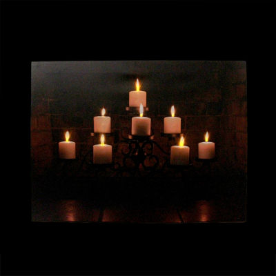 LED Lighted Flickering Rustic Fireplace Candles Canvas Wall Art 11.75" x 15.75"