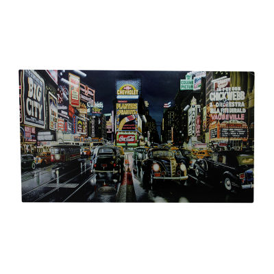 LED Lighted NYC Times Square and Classic Cars Canvas Wall Art 15.75" x 23.75"