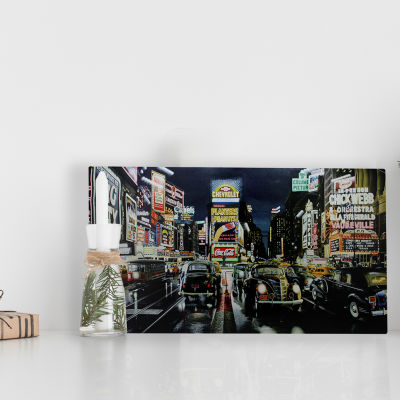 LED Lighted NYC Times Square and Classic Cars Canvas Wall Art 15.75" x 23.75"