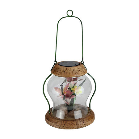 7'' LED Lighted Solar Powered Outdoor Garden Lantern With Flowers, One Size, Multiple Colors