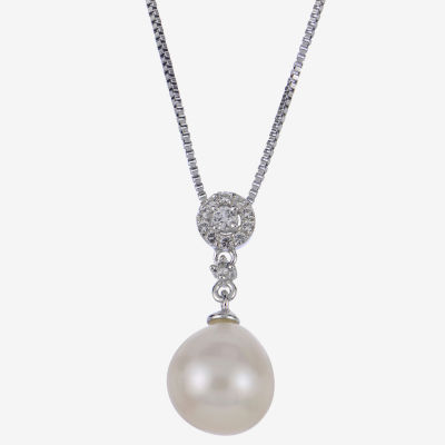 Cultured Freshwater Pearl And Genuine White Topaz Sterling Silver Pendant