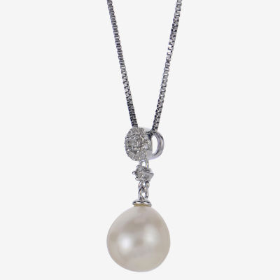 Cultured Freshwater Pearl And Genuine White Topaz Sterling Silver Pendant