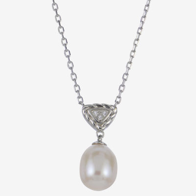 Womens White Cultured Freshwater Pearl Sterling Silver Pendant Necklace