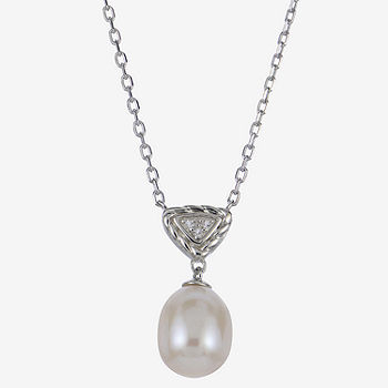 White Cultured Freshwater Pearl and Puffy Heart Charm Necklace Sterling Silver 16 inch Length White Cultured Freshwater Pearl and Puffy Heart Charm Necklace Sterling Silver 16 inch Length