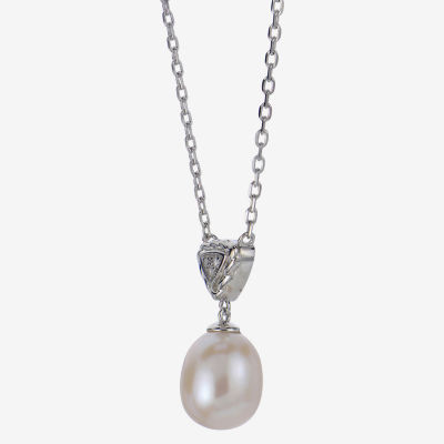 Womens White Cultured Freshwater Pearl Sterling Silver Pendant Necklace