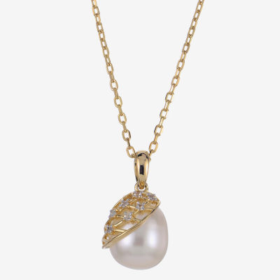 Womens White Cultured Freshwater Pearl 14K Gold Over Silver Pendant Necklace