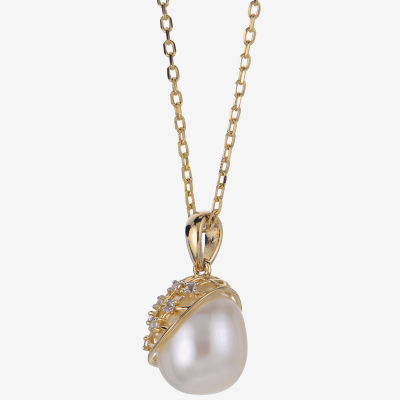 Womens White Cultured Freshwater Pearl 14K Gold Over Silver Pendant Necklace