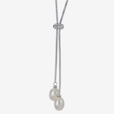 Womens White Cultured Freshwater Pearl Sterling Silver Y Necklace