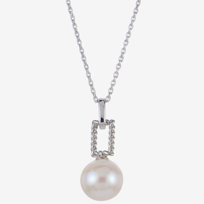 Womens White Cultured Freshwater Pearl Sterling Silver Pendant Necklace