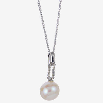 Womens White Cultured Freshwater Pearl Sterling Silver Pendant Necklace