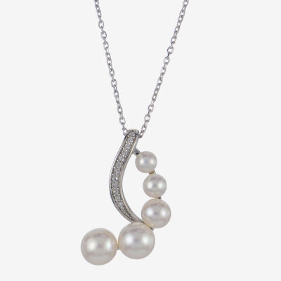 Womens White Cultured Freshwater Pearl Sterling Silver Pendant Necklace