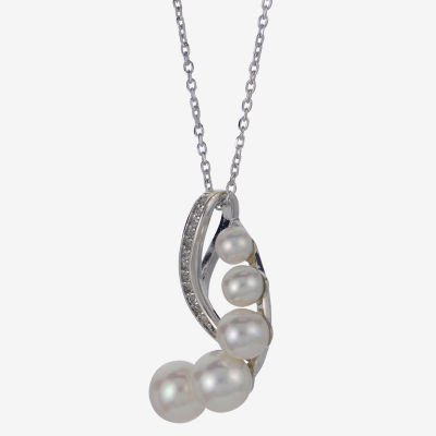 Womens White Cultured Freshwater Pearl Sterling Silver Pendant Necklace