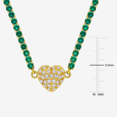 Womens Lab Created Green Emerald 18K Gold Over Silver Heart Tennis Necklaces