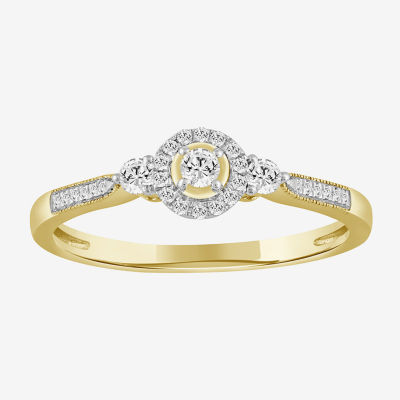 Love Lives Forever Womens 1/4 CT. T.W. Natural White Diamond 10K Gold Round Halo 3-Stone Bridal Set