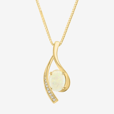 Effy  Womens Diamond Accent Genuine White Opal 14K Gold Pendant Necklace