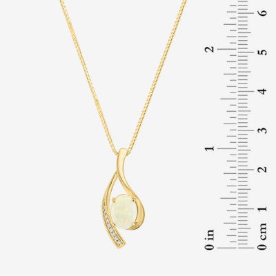 Effy  Womens Diamond Accent Genuine White Opal 14K Gold Pendant Necklace