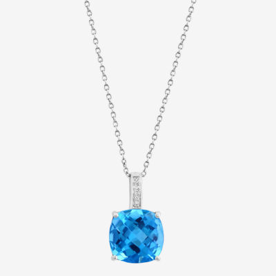 Effy  Womens Diamond Accent Genuine Blue Topaz 14K White Gold Pendant Necklace