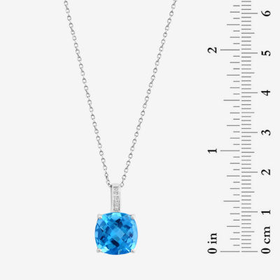 Effy  Womens Diamond Accent Genuine Blue Topaz 14K White Gold Pendant Necklace