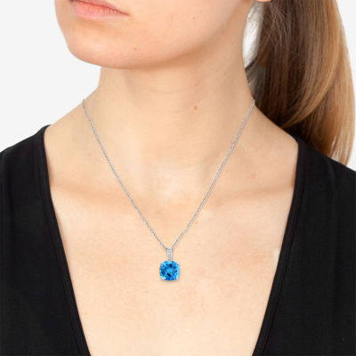 Effy  Womens Diamond Accent Genuine Blue Topaz 14K White Gold Pendant Necklace