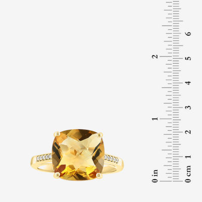 Effy  Womens Diamond Accent Genuine Orange Citrine 14K Gold Cushion Side Stone Solitaire Cocktail Ring