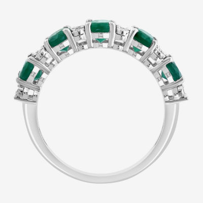 Effy  Diamond Accent Genuine Green Emerald Sterling Silver Oval Band