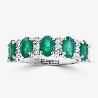 Effy  Diamond Accent Genuine Green Emerald Sterling Silver Oval Band