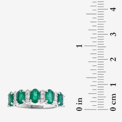 Effy  Diamond Accent Genuine Green Emerald Sterling Silver Oval Band