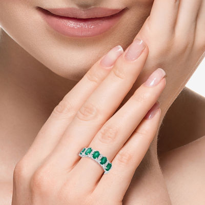 Effy  Diamond Accent Genuine Green Emerald Sterling Silver Oval Band