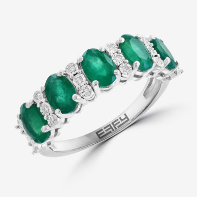 Effy  Diamond Accent Genuine Green Emerald Sterling Silver Oval Band