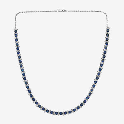 Effy  Womens 3/8 CT. T.W. Genuine Blue Sapphire Sterling Silver Tennis Necklaces