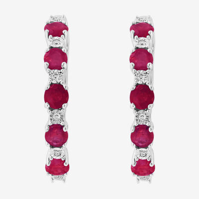 Effy  Diamond Accent Genuine Red Ruby Sterling Silver 80mm Round Hoop Earrings