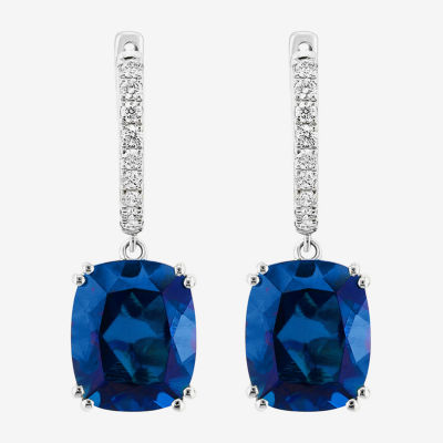 Effy  1/4 CT. T.W. Lab Created Blue Sapphire 14K White Gold Cushion Drop Earrings