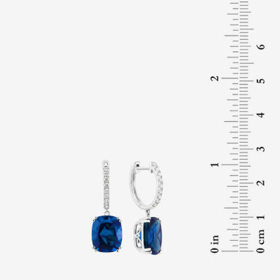 Effy  1/4 CT. T.W. Lab Created Blue Sapphire 14K White Gold Cushion Drop Earrings