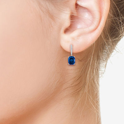 Effy  1/4 CT. T.W. Lab Created Blue Sapphire 14K White Gold Cushion Drop Earrings