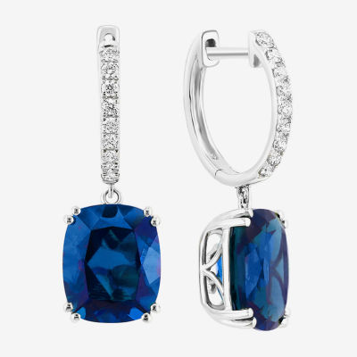 Effy  1/4 CT. T.W. Lab Created Blue Sapphire 14K White Gold Cushion Drop Earrings