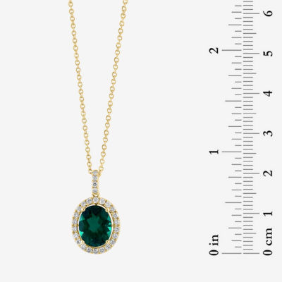 Effy  Womens 1/3 CT. T.W. Lab Created Green Emerald 14K Gold Oval Pendant Necklace