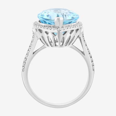 Effy Final Call Womens Genuine Blue Topaz Sterling Silver Pear Halo Cocktail Ring