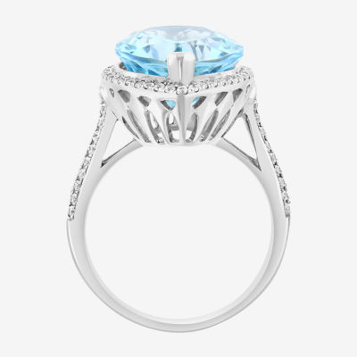 Effy  Womens Genuine Blue Topaz Sterling Silver Pear Halo Cocktail Ring