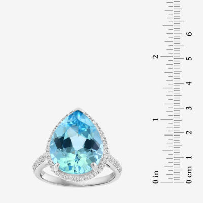 Effy  Womens Genuine Blue Topaz Sterling Silver Pear Halo Cocktail Ring