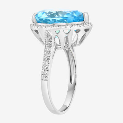 Effy Final Call Womens Genuine Blue Topaz Sterling Silver Pear Halo Cocktail Ring