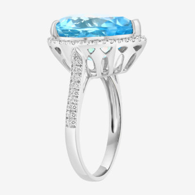 Effy  Womens Genuine Blue Topaz Sterling Silver Pear Halo Cocktail Ring