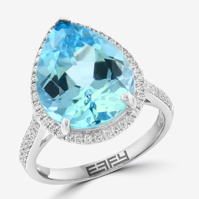 Effy Final Call Womens Genuine Blue Topaz Sterling Silver Pear Halo Cocktail Ring