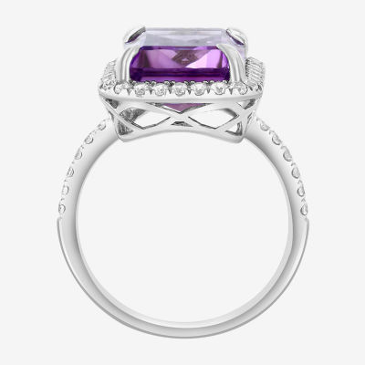 Effy Final Call Womens Genuine Purple Amethyst Sterling Silver Halo Side Stone Cocktail Ring